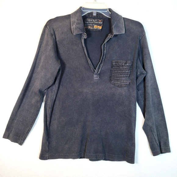 Etre Clothing Womens Collared Pocket Ribbed Top Size Medium Black Distressed - Picture 1 of 8